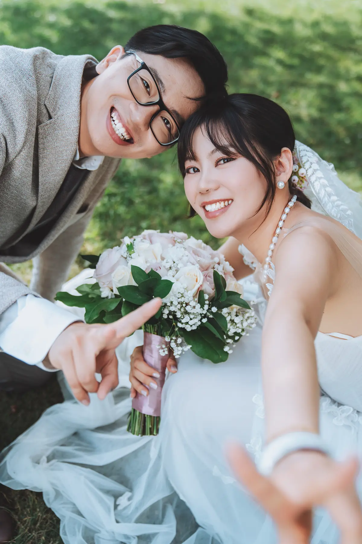 Joyful close wedding portrait