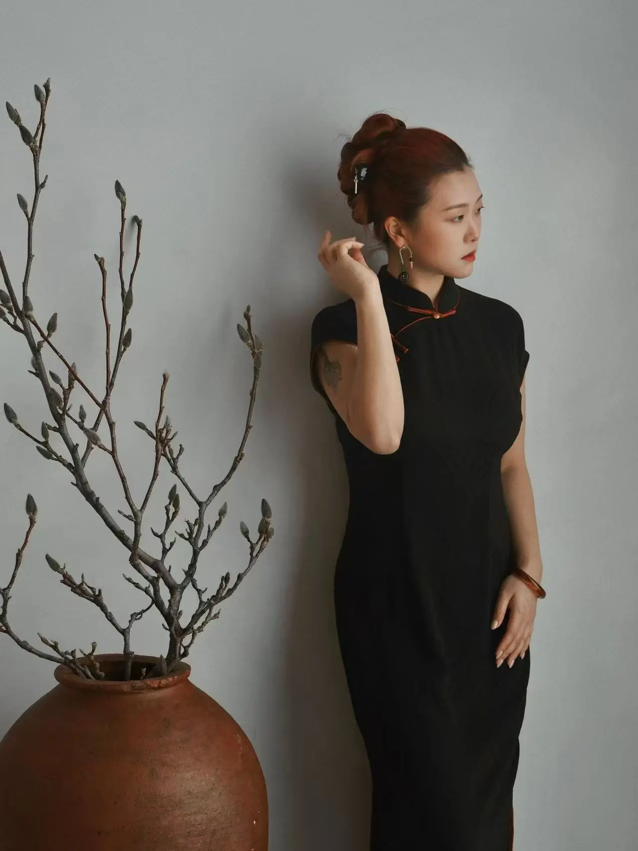 Modern black qipao portrait by Giselle
