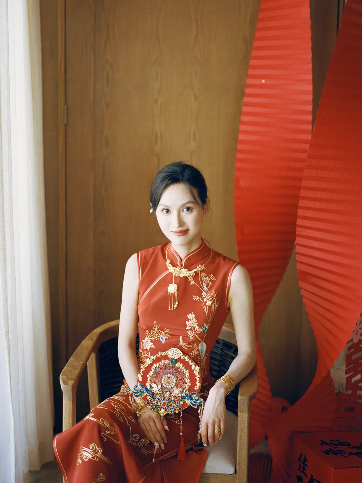 Red Chinese bridal portrait