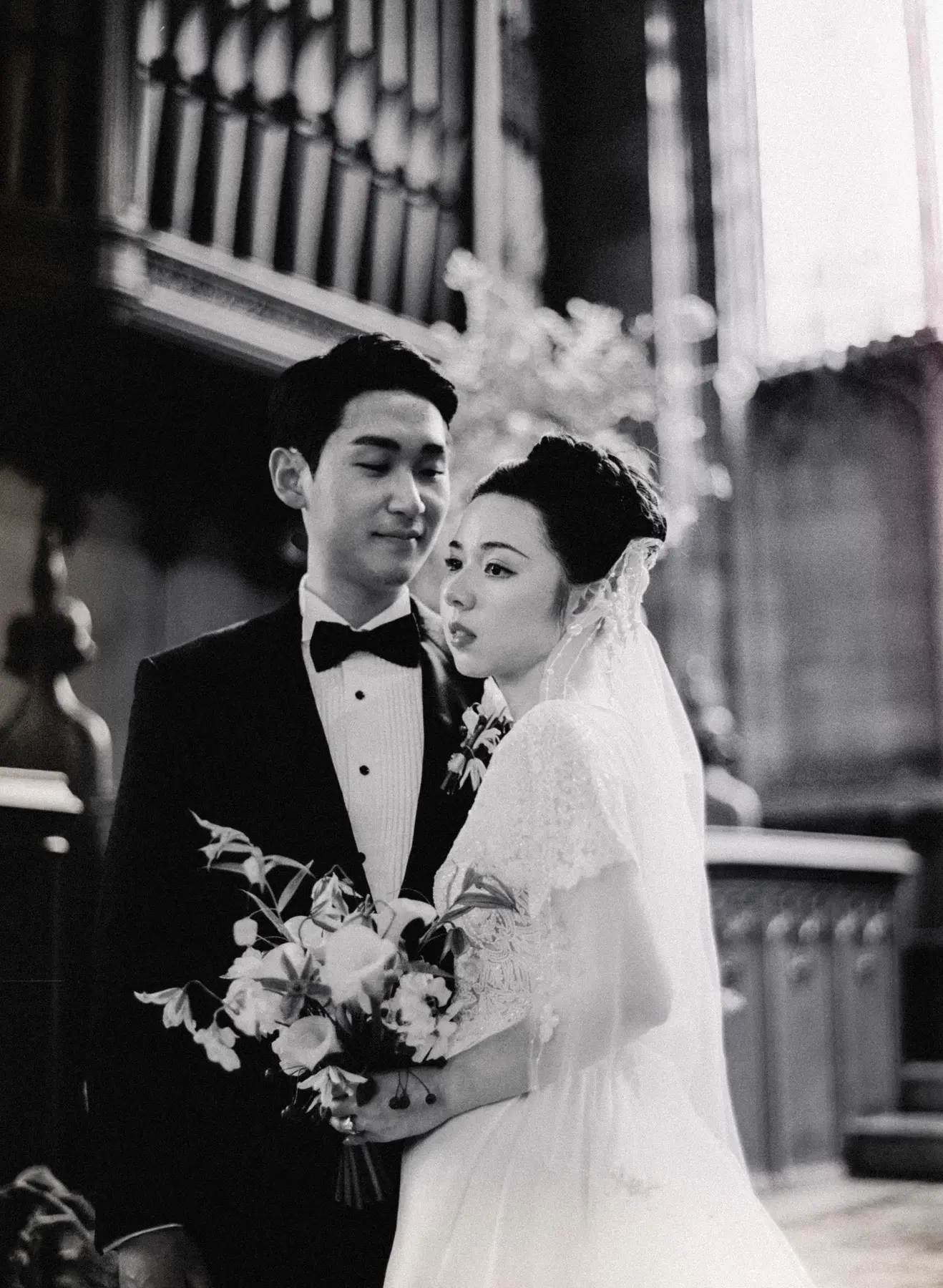 Black and white wedding portrait