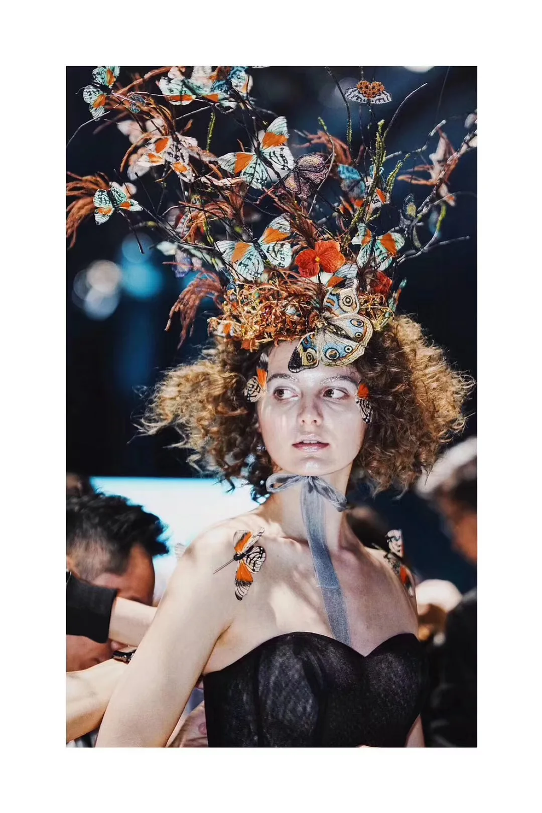 Backstage creative makeup and sculptural hair styling